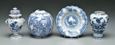 Appraisal: Four pieces blue and white Delft vase with vivid blue