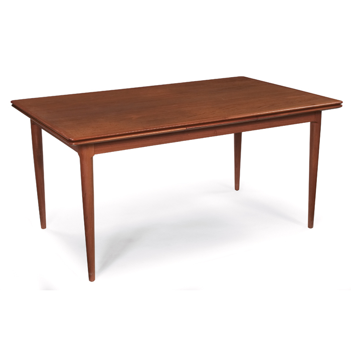 Appraisal: Moreddi dining table Denmark teak rectangular top with pull-out leaf