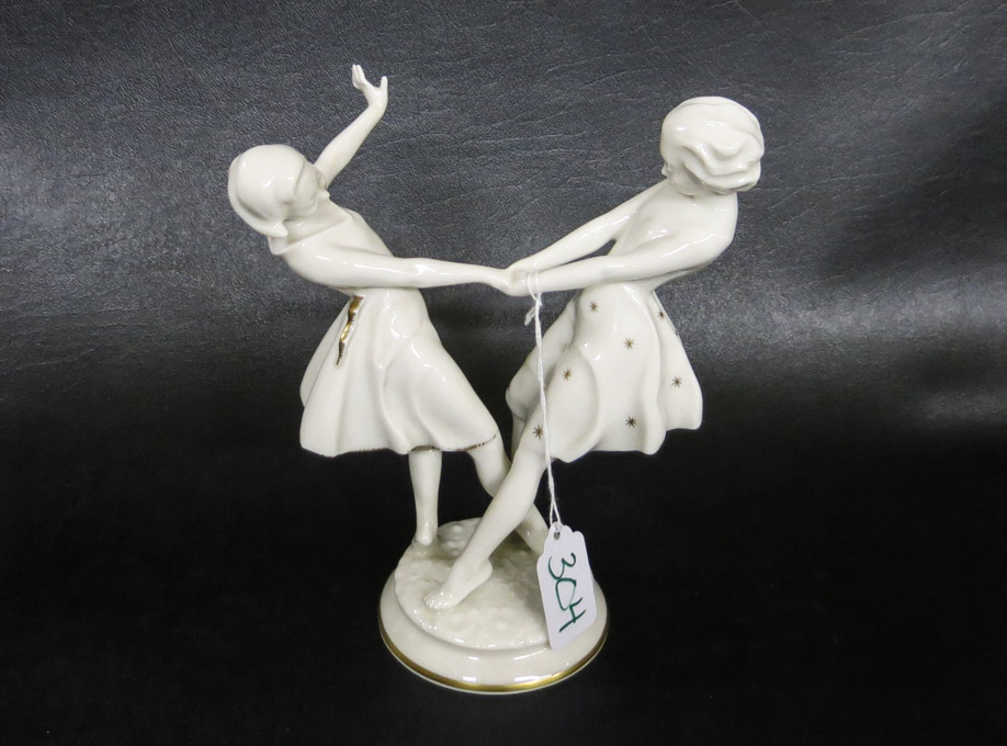 Appraisal: BAVARIAN HUTSCHENREUTHER PORCELAIN FIGURAL GROUP of dancing girls designed by