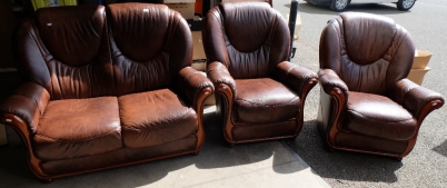 Appraisal: Quality brown leather Italian piece suite to include a seater