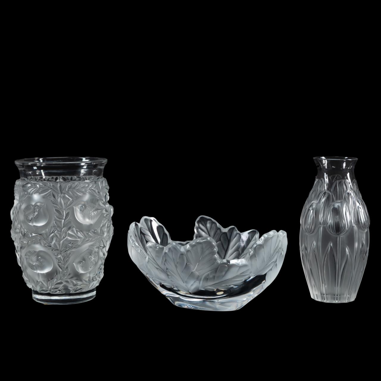 Appraisal: PC LALIQUE CRYSTAL VASES BOWLS Lalique French group of three