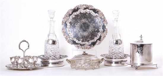 Appraisal: Silverplate table articles and crystal decanters pair cut-crystal decanters with