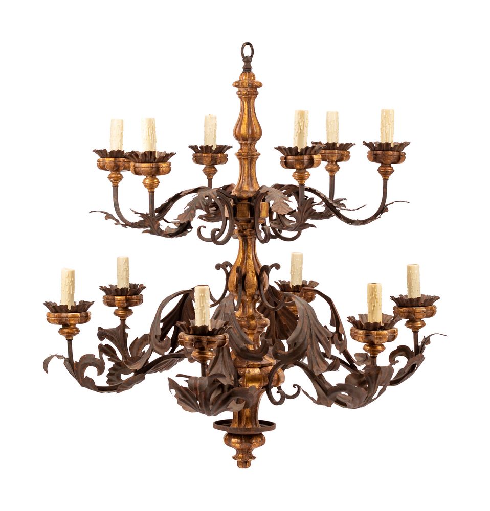 Appraisal: A Spanish Giltwood and Iron Chandelier A Spanish Giltwood and