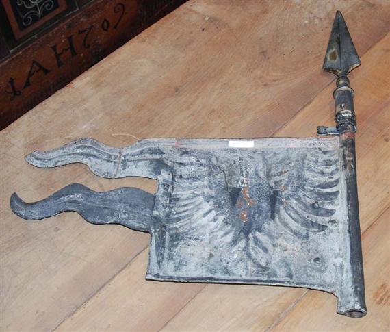 Appraisal: WEATHER VANE th century Blackened sheet iron Decorative brass tip