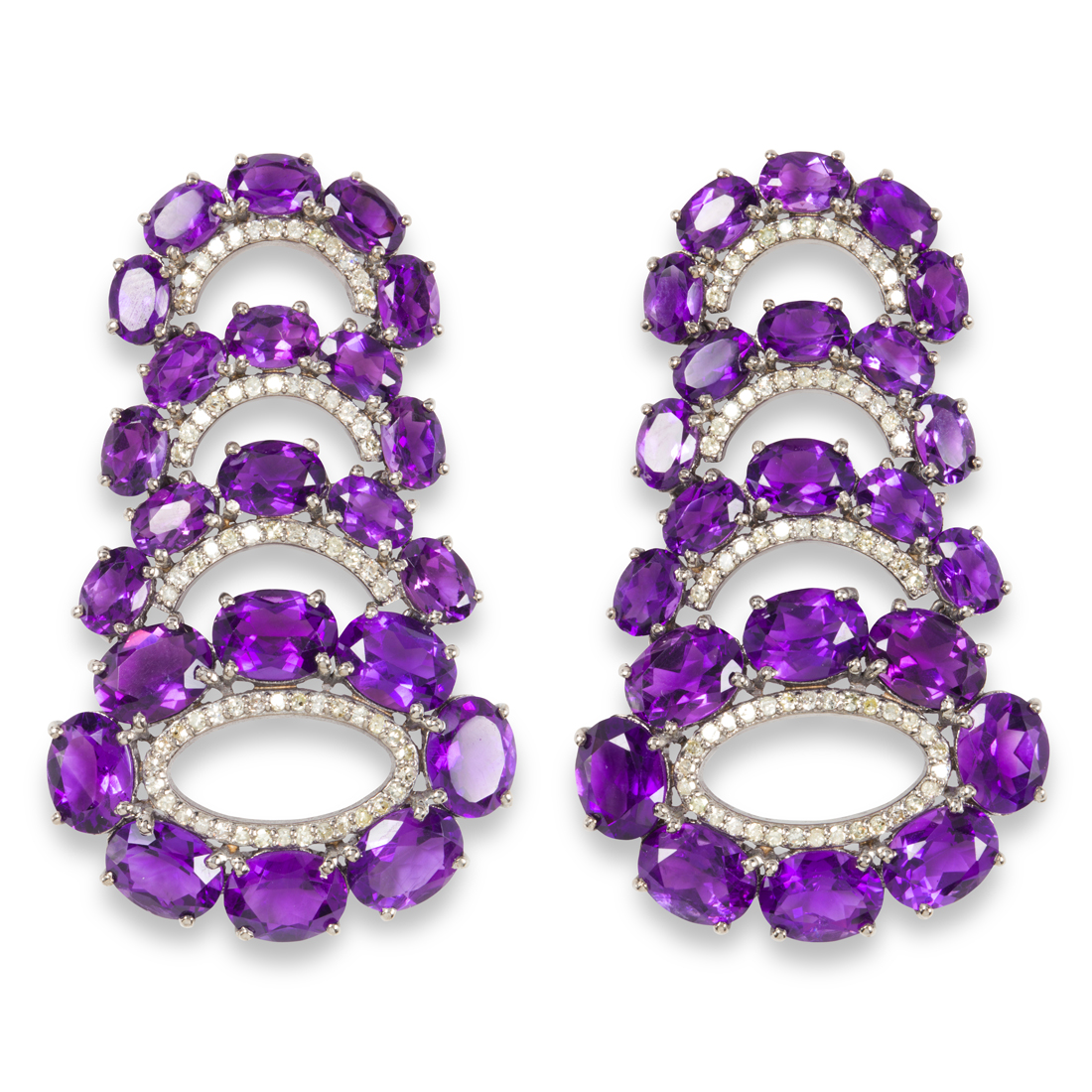 Appraisal: A PAIR OF AMETHYST AND DIAMOND EARRINGS A pair of