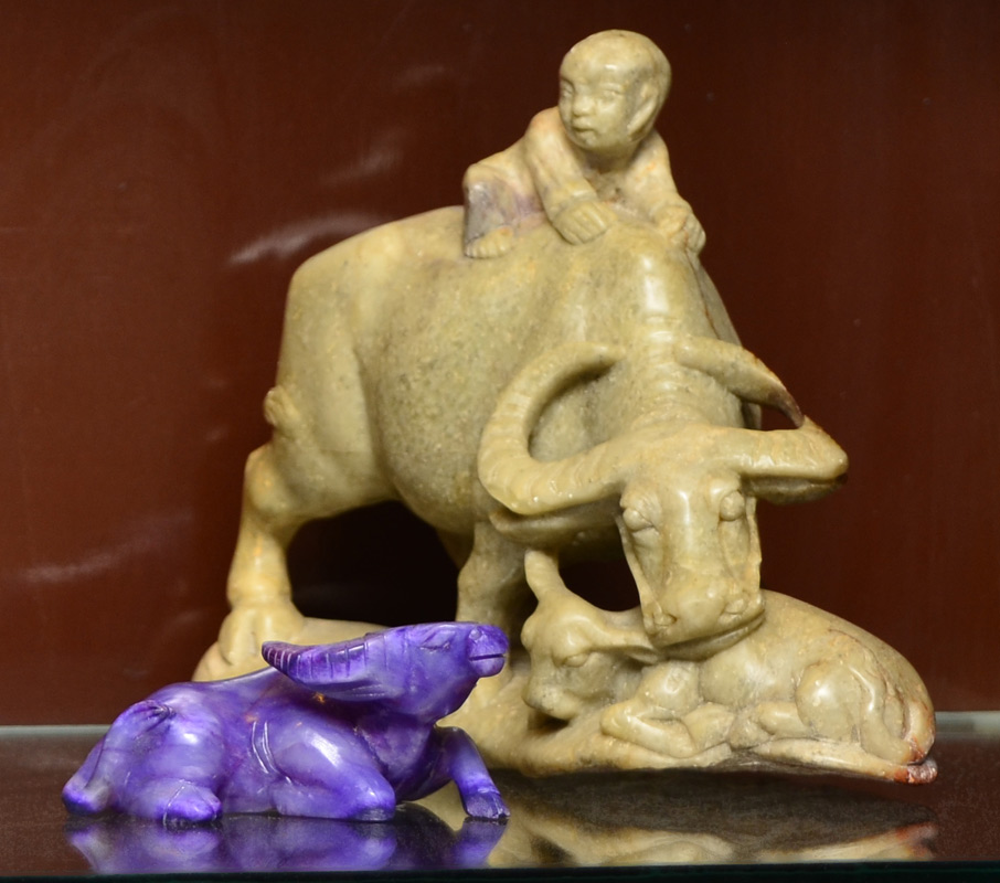 Appraisal: CARVED SOAPSTONE WATER BUFFALOS pieces total to include Figure of