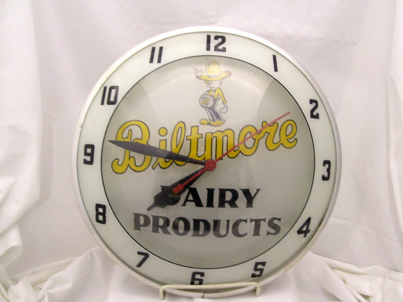 Appraisal: Biltmore Dairy Products Bubble face Clock Bubble face clock White