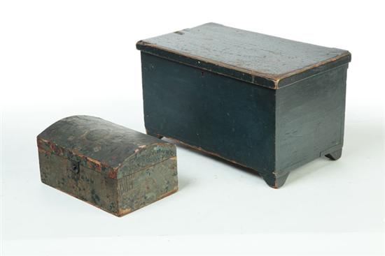 Appraisal: SMALL DECORATED BOX AND MINIATURE CHEST American th century pine