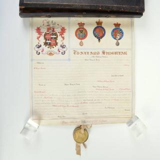 Appraisal: Irish grant of arms document with seal dated November manuscript