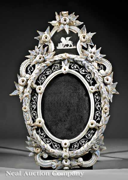 Appraisal: A Good Antique Venetian Opaline Glass Mirror the oval form