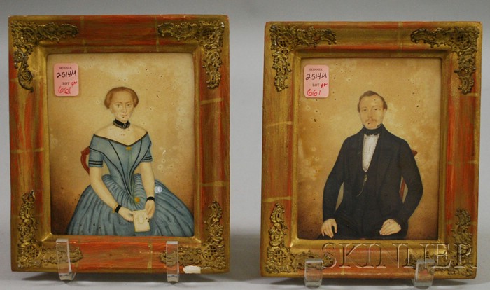 Appraisal: American Continental School th Century Pair of Small Portraits of