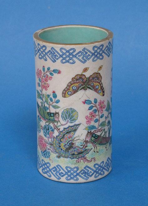 Appraisal: A CHINESE CYLINDRICAL VASE enamelled in polychrome with crickets a