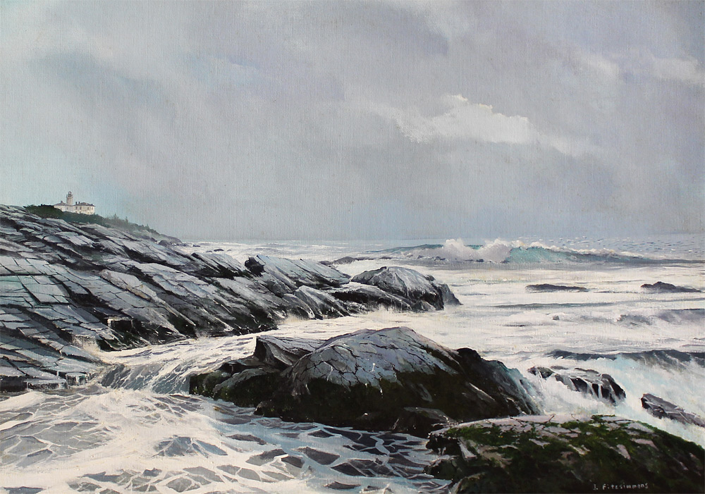 Appraisal: J FITZSIMMONS ROCKY COASTAL SURF PAINTING Oil Canvasboard '' x