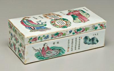 Appraisal: Chinese famille rose lidded box interior divider several inscriptions with