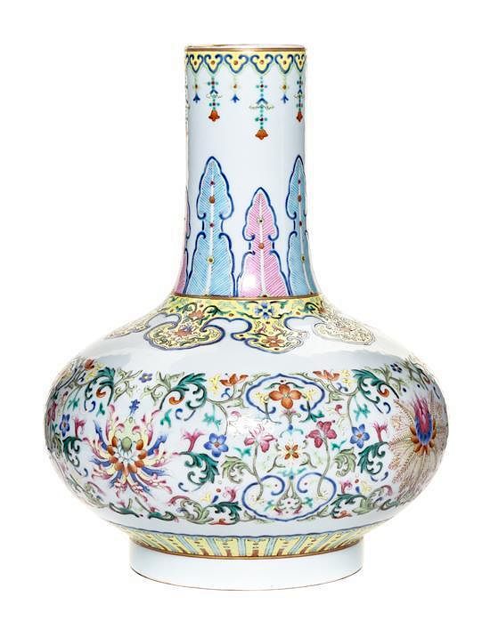 Appraisal: A Famille Rose Porcelain Footed Vase Height inches A Famille