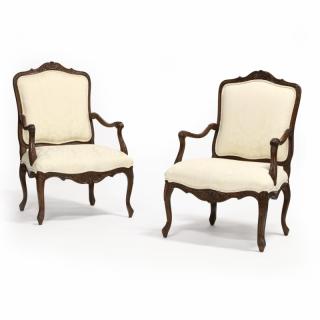 Appraisal: Pair of Louis XV Style Fauteuil mid th century pine