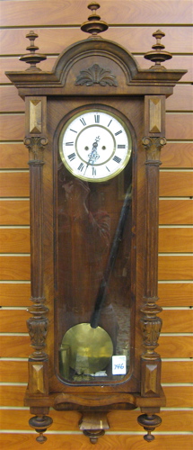 Appraisal: TWO-WEIGHT VIENNA REGULATOR WALL CLOCK Gebruder Resch Austrian last quarter