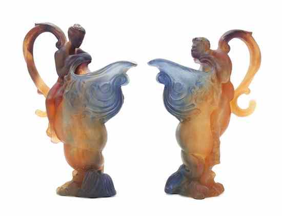 Appraisal: A Pair of Daum Glass Ewers from the Mythologie Collection