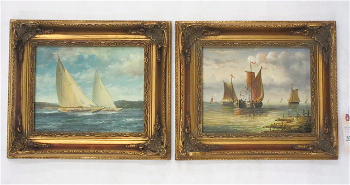 Appraisal: TWO FRAMED MARITIME OILS ON BOARD in corner molded decorative