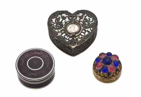 Appraisal: Two Continental Silver Boxes the first of heart form centered