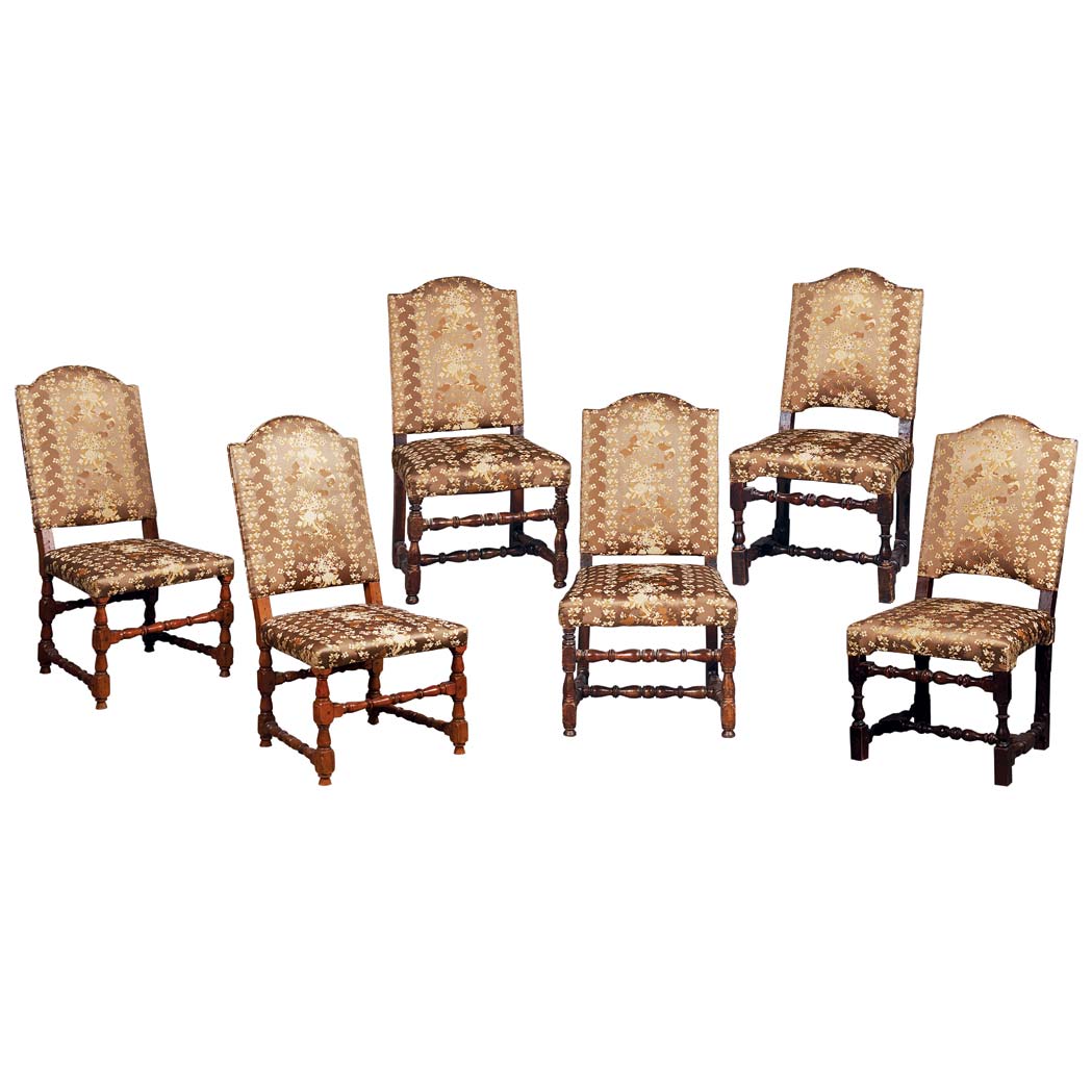 Appraisal: Assembled Set of Six Italian Baroque Walnut Side Chairs Each