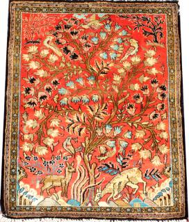 Appraisal: KASHAN TREE OF LIFE SILK PICTORIAL RUG KASHAN TREE OF