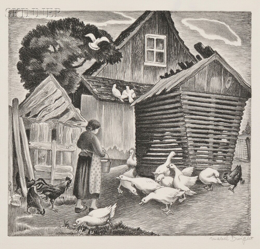 Appraisal: Mabel Dwight American - Farmyard Feeding the Geese edition of