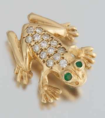 Appraisal: A Diminutive Gold and Diamond Frog Pendant k yellow gold