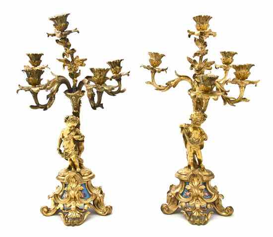 Appraisal: A Pair of Gilt Bronze and Sevres Style Porcelain Mounted