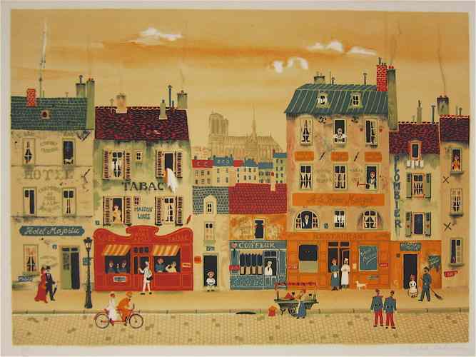 Appraisal: MICHEL DELACROIX COLOR LITHOGRAPH France born titled ''Aux Bonne Amis''