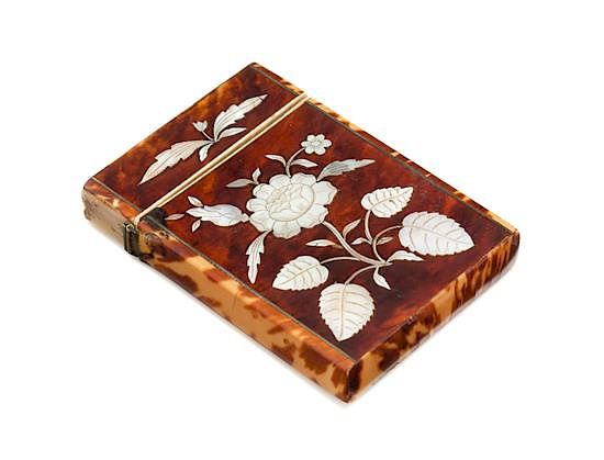 Appraisal: A Regency Mother-of-Pearl Inlaid Tortoise Shell Card Case Height inches