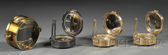 Appraisal: Three Folding Field Compasses all with folding lids and sights