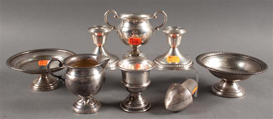 Appraisal: Eight assorted weighted-silver table articles including a cream and sugar