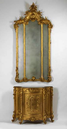 Appraisal: Fine Napoleon III Giltwood and Marble-Top Cabinet and Mirror late