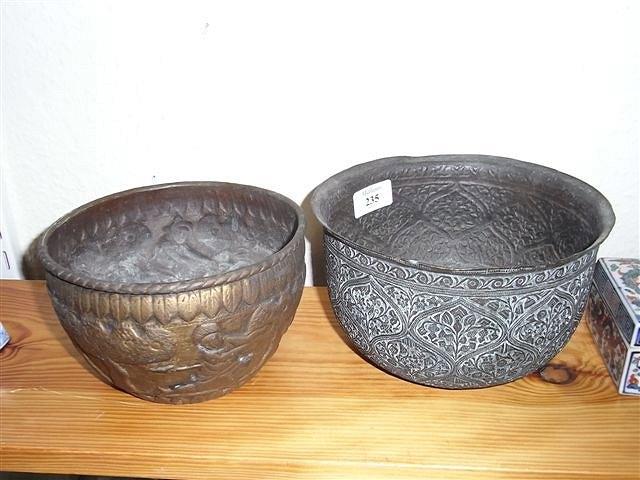 Appraisal: A SAFAVID COPPER ENGRAVED BOWL and an Indian brass bowl