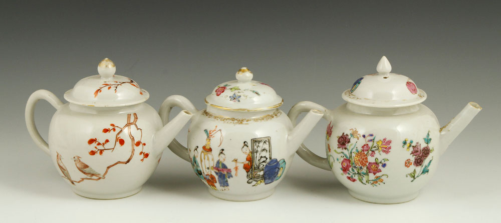 Appraisal: - Chinese th th C Famille Rose Teapots Three famille