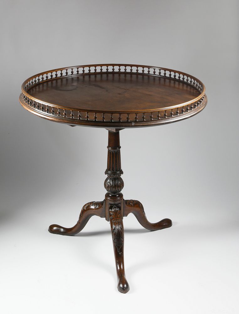 Appraisal: George II Mahogany Gallery Birdcage Tilt-top Table circa George II