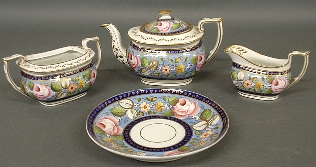 Appraisal: - Group of Swansea style soft paste to incl teapot