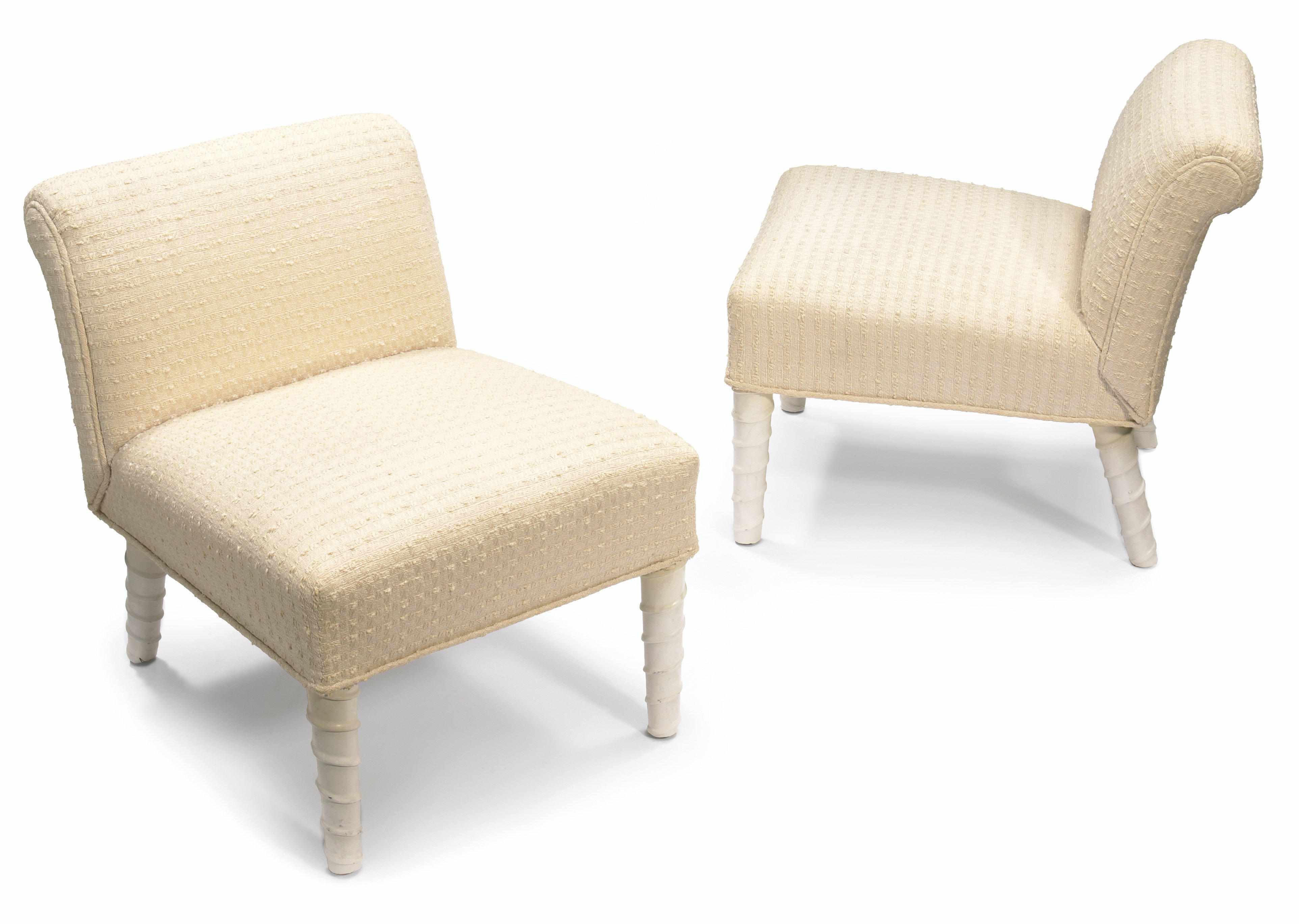 Appraisal: A pair of William Haines upholstered and leather-clad slipper chairs