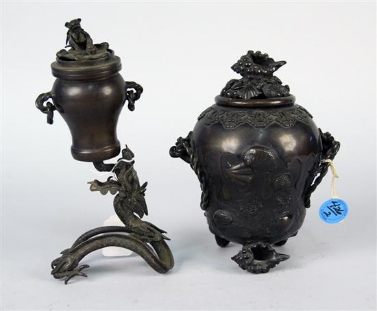 Appraisal: JAPANESE BRONZE COVERED CENSER with octopus form base and shell