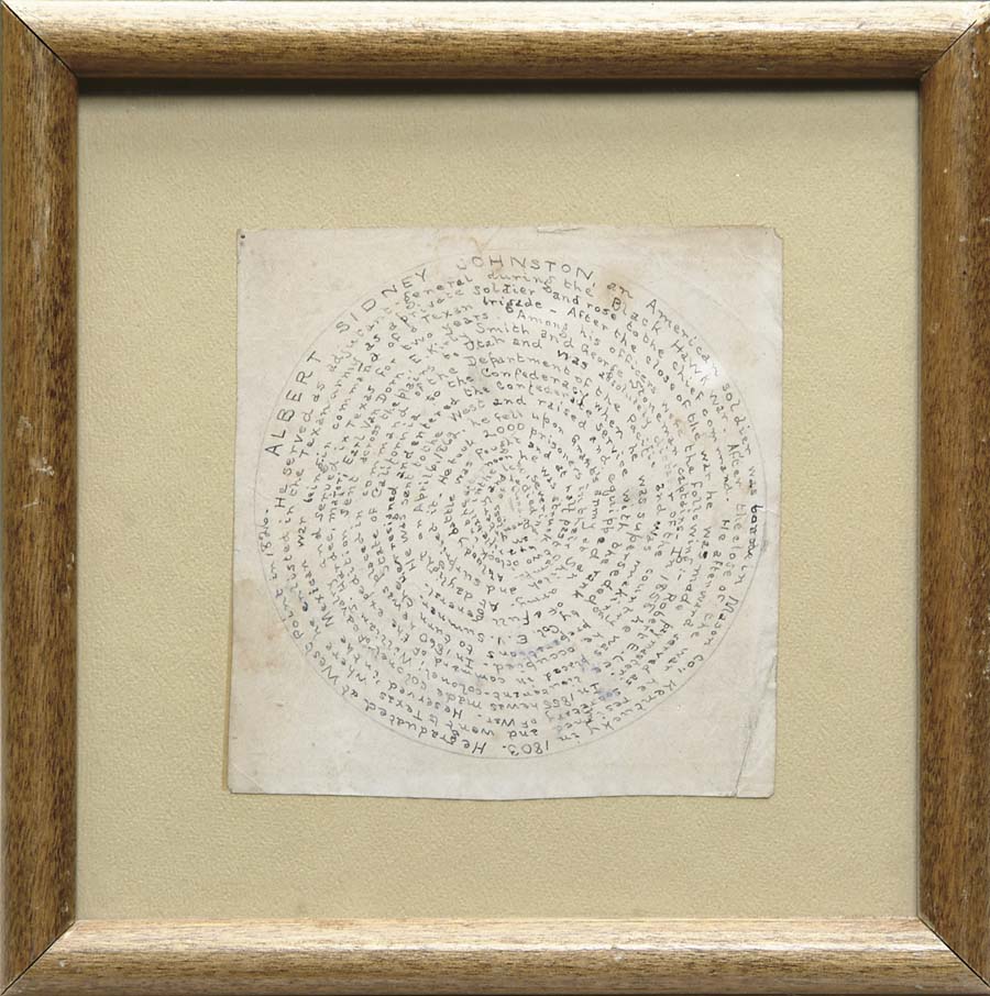 Appraisal: SMALL HANDWRITTEN VICTORIAN CIRCULAR MEMORIAL TO CONFEDERATEGENERAL ALBERT SIDNEY JOHNSTON