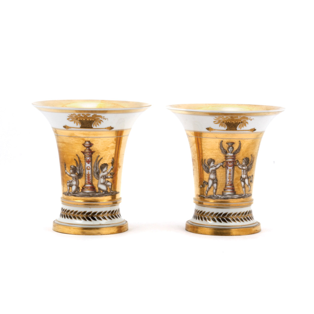 Appraisal: Pair of French Neoclassical Style Gilt Decorated Porcelain Vases Height