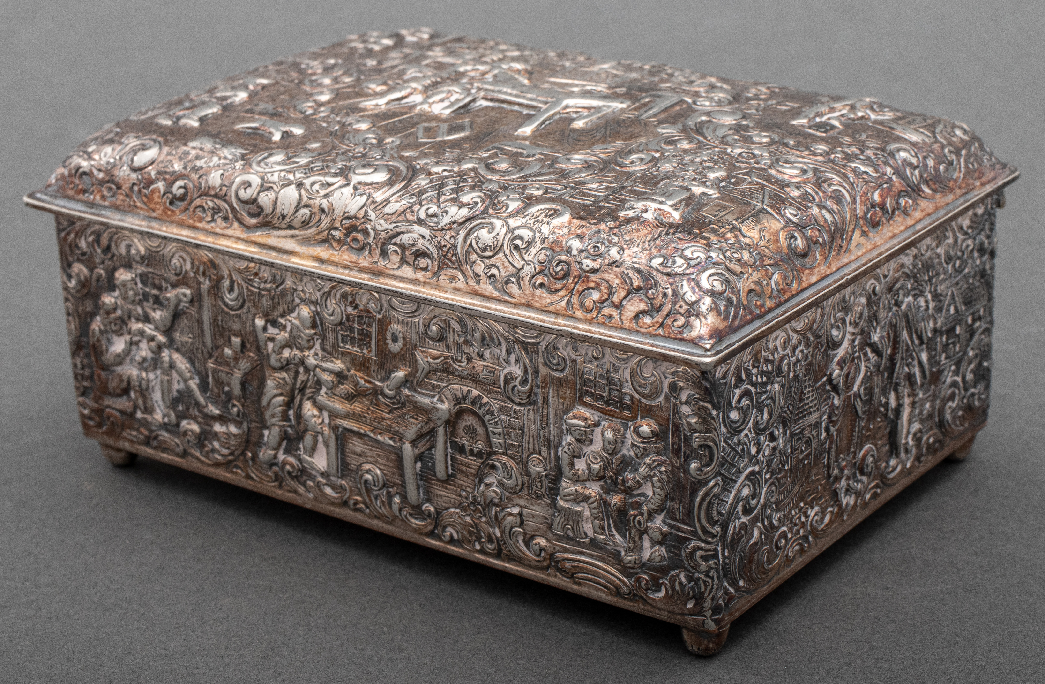 Appraisal: BARBOUR SILVERPLATE DUTCH SCENE BOX A Barbour Silver Co -