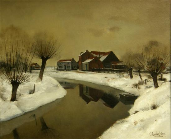 Appraisal: Charles Lebon Belgian - Winter River Landscape oil on canvas