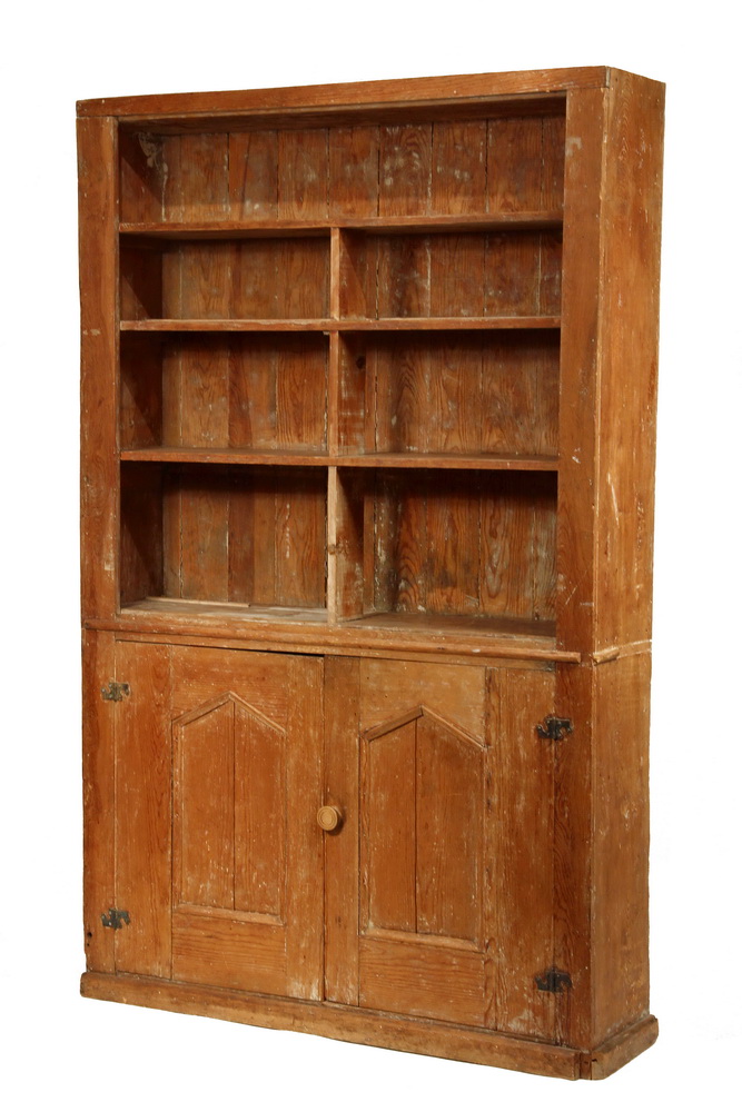 Appraisal: COUNTRY CUPBOARD - th c Pumpkin Pine Open Top Cupboard