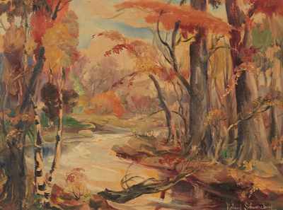 Appraisal: Roland Arthur Schweinsburg American - Forest stream with squirrel Oil