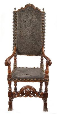 Appraisal: A late th century style Portugese walnut high back armchair