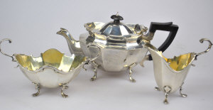 Appraisal: A late Victorian silver bachelor tea service on scroll feet