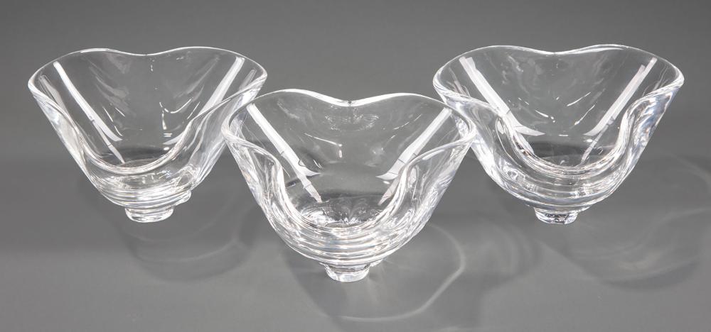 Appraisal: Three Steuben Glass Trefoil Bowls etched marks designed by Lloyd