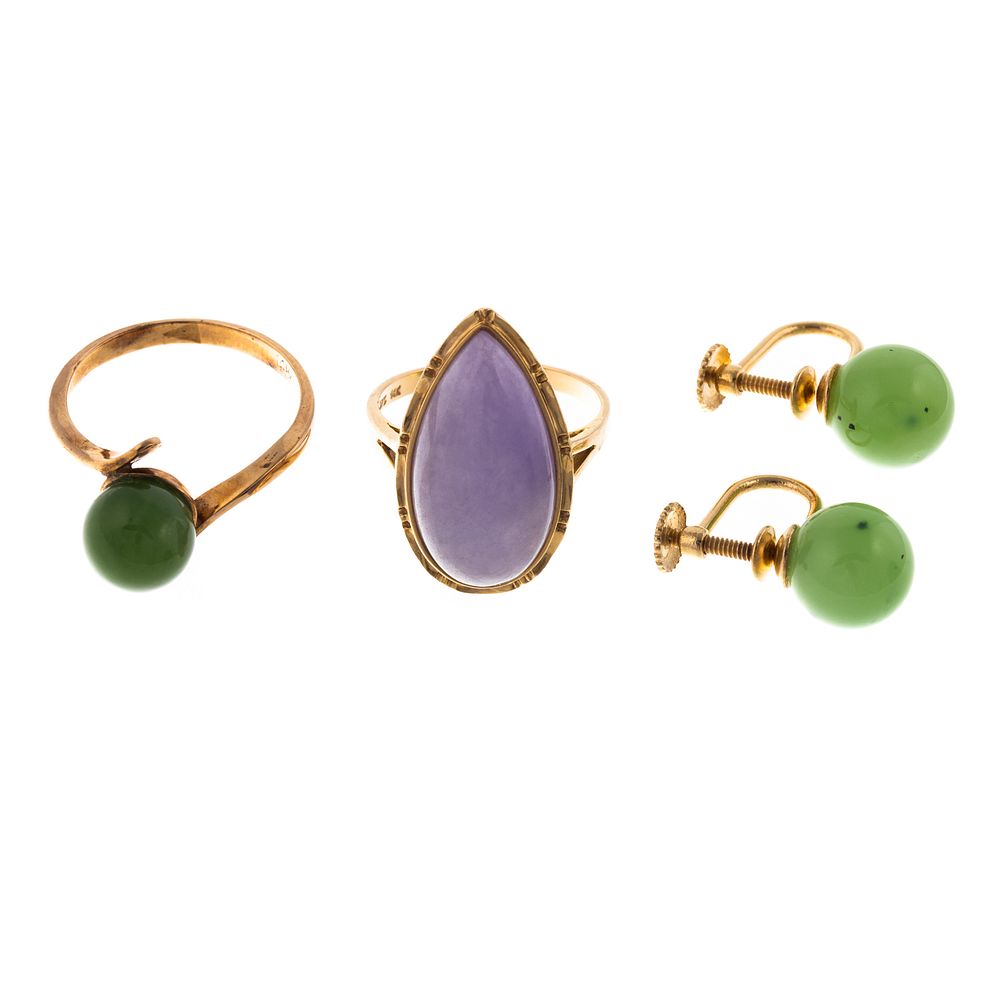 Appraisal: A Collection of Jade Jewelry in K K yellow gold